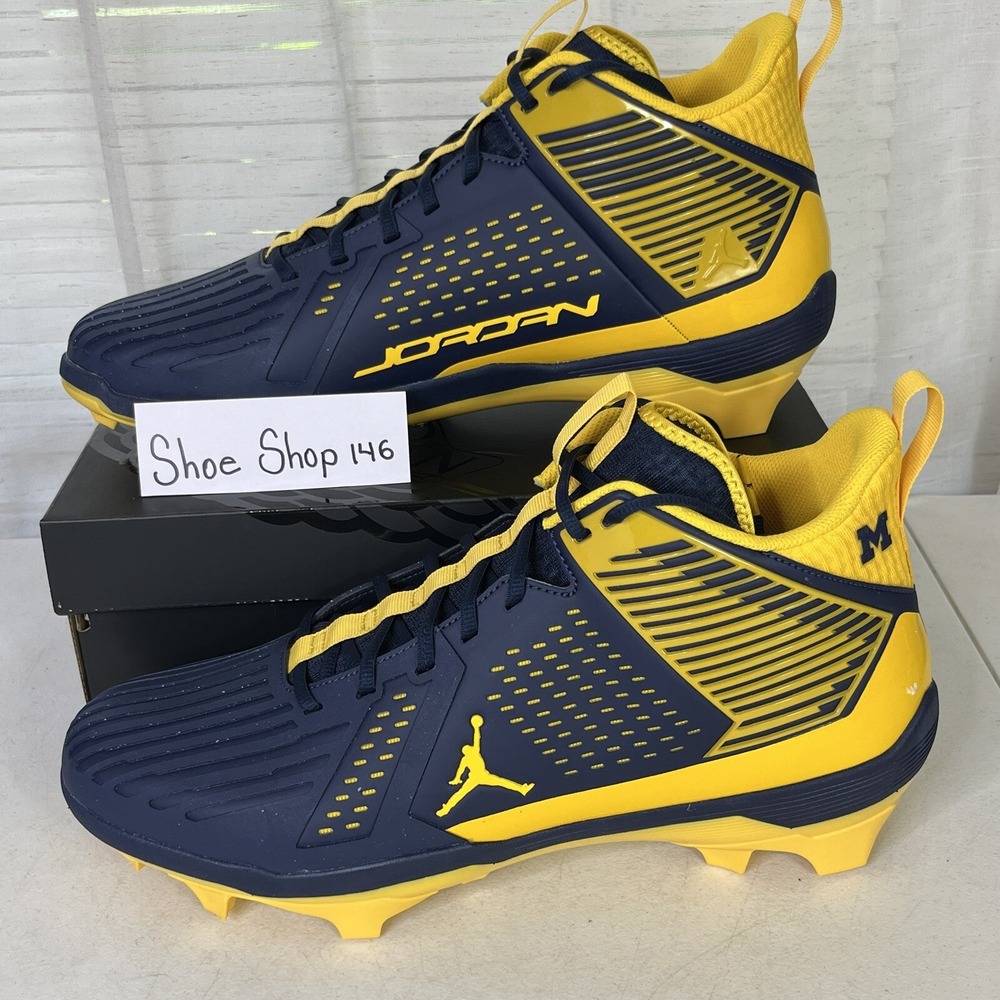 ✅ Nike Jordan 3 Force Savage Michigan Wolverines Navy Football‎ Cleats Size 16